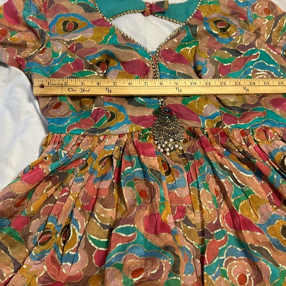 Shalwar kameez Kurta top Ghagra style pants in green multi color Duppatta XS-S - Picture 8 of 17